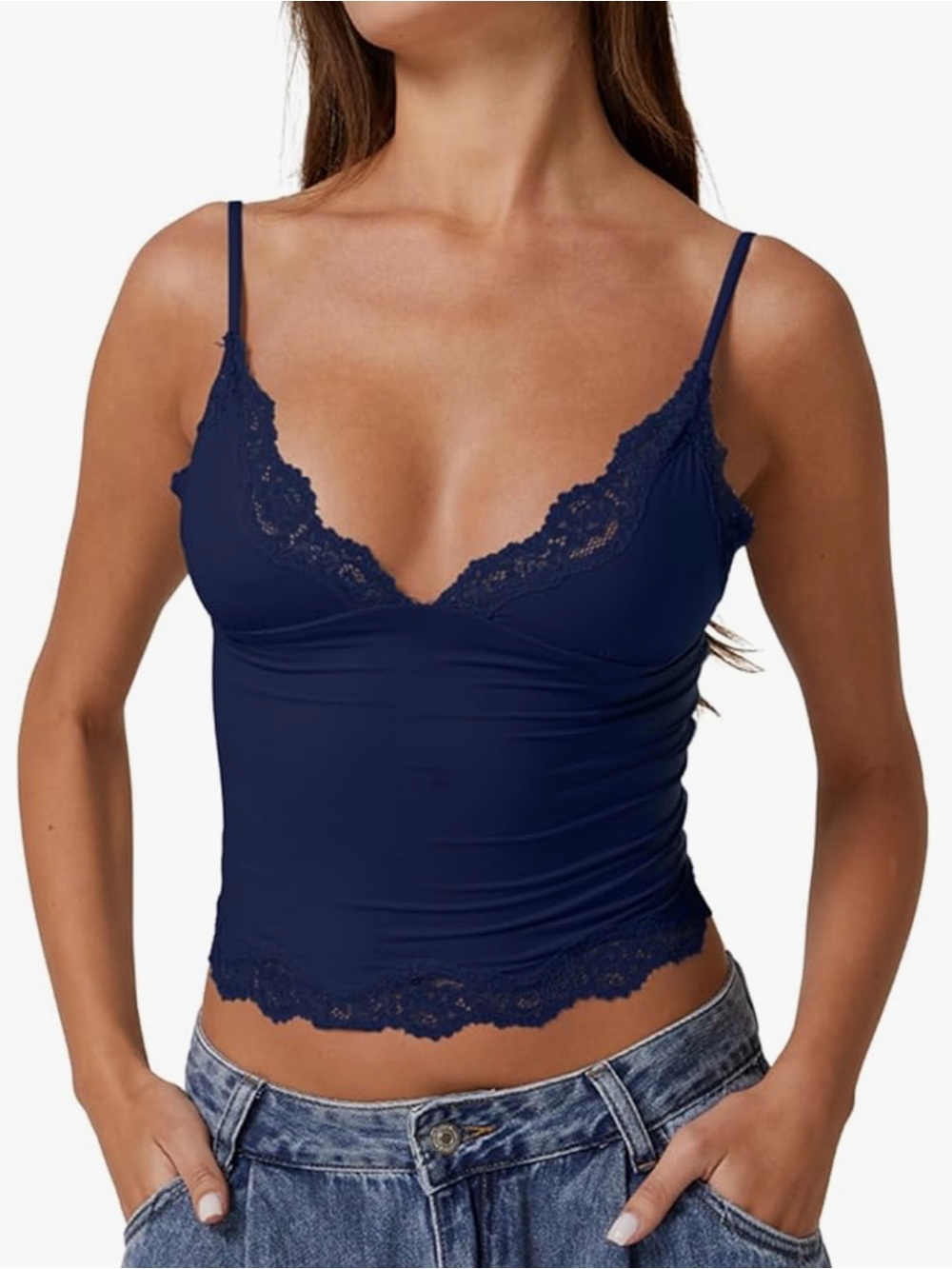 Qinsen Double Layer Crop Lace Cami